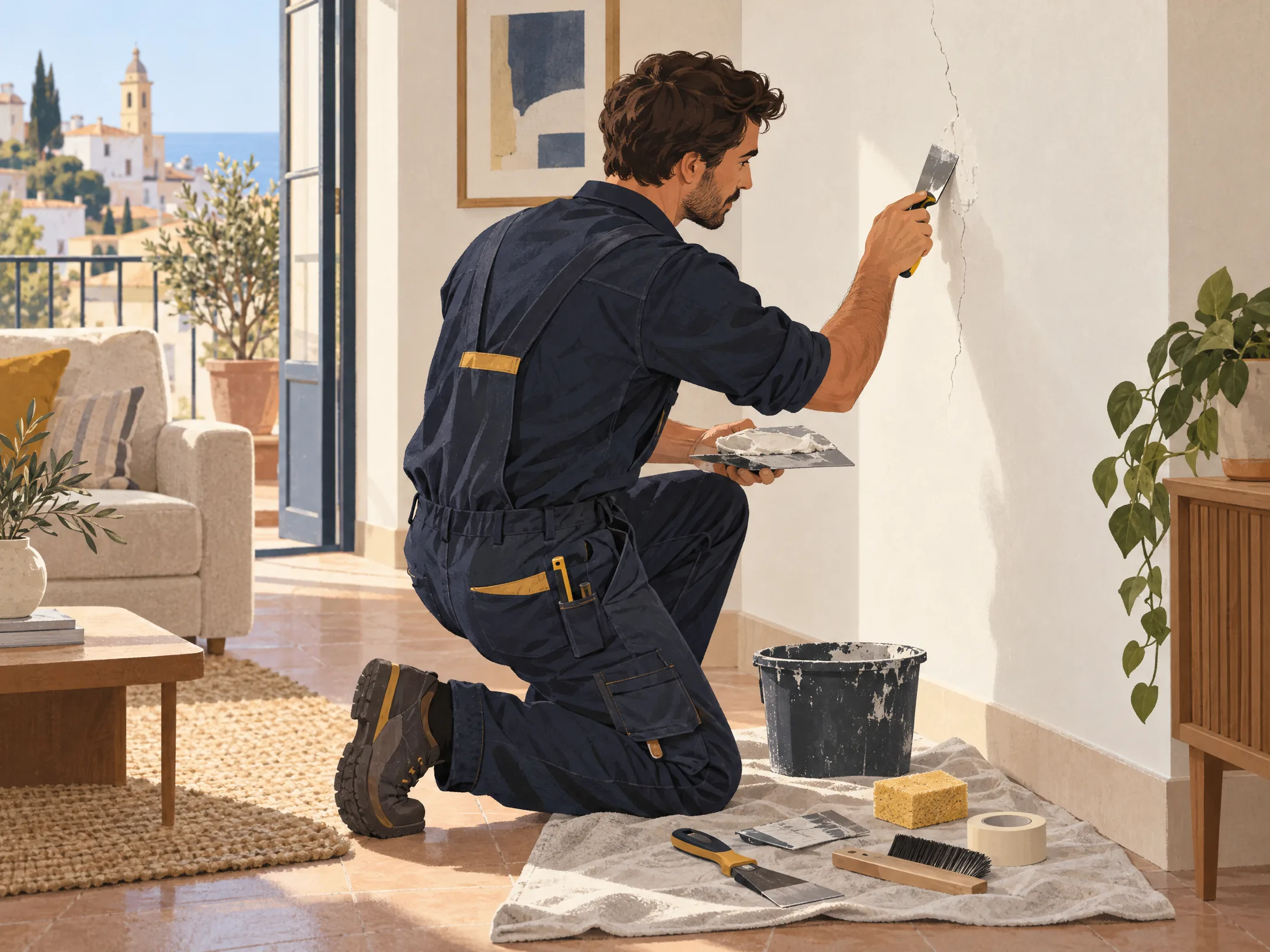 Imagen ilustrativa generada de reparación menor de una pared
