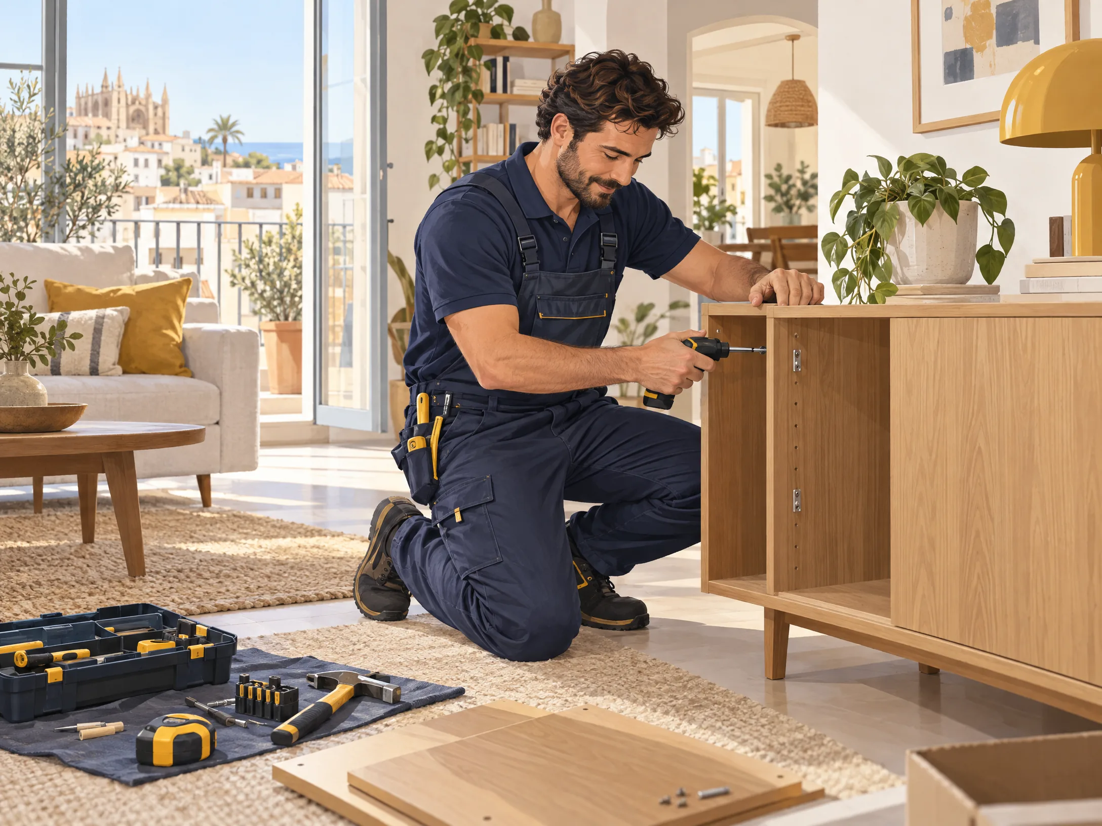 Imagen ilustrativa generada de montaje de muebles en un apartamento